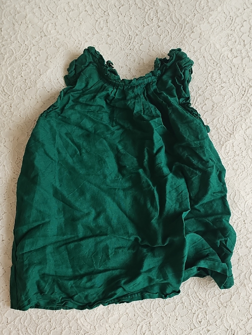 Ann Taylor Factory Emerald Green Ruffle-Trim Sleeveless Top